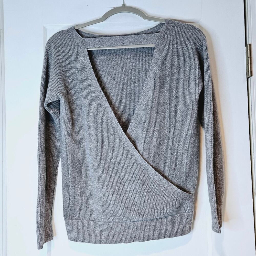 Club Monaco 100% Cashmere Open Back Wrap Sweater Gray XS